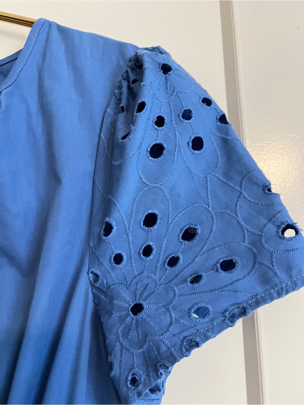 Cynthia Rowley Blue Eyelet Embroidered Tiered Midi Dress Smocked Size Large - Picture 8 of 13